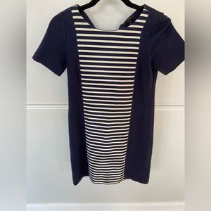 J Crew navy and white striped shift dress